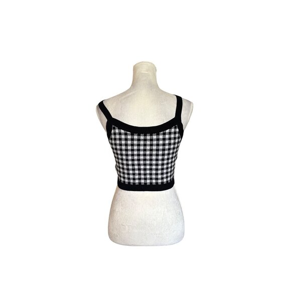 Forever 21 Black & White Gingham Knit Cropped Tank Top Size L - Picture 2 of 7